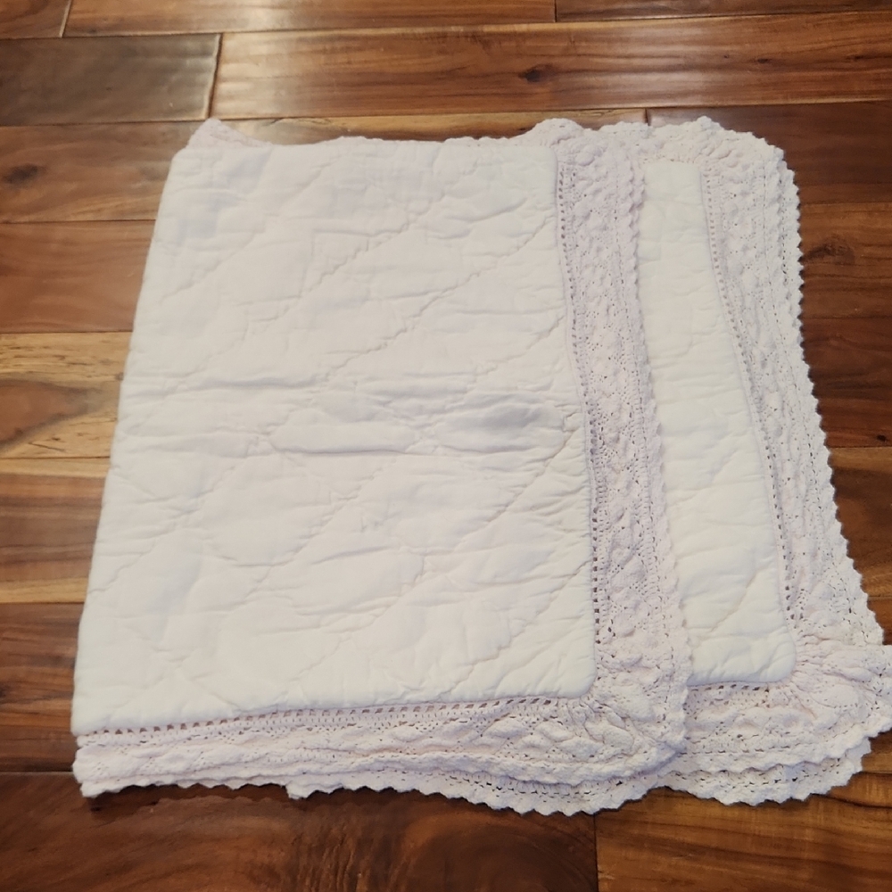 Shabby Chic Light Pink Quilted Pillowcases with Lace Edging